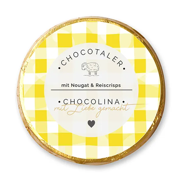 choco-lina-schoko-chocotaler-gelbes-karo-design-schokolade image 1