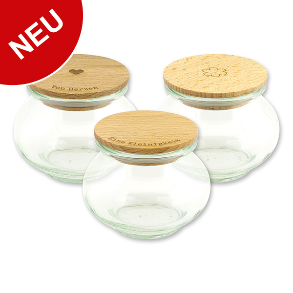 choco-lina-weck-schmuckglas-220ml-vorratsglas-mit-holzdeckel-graviert image 1