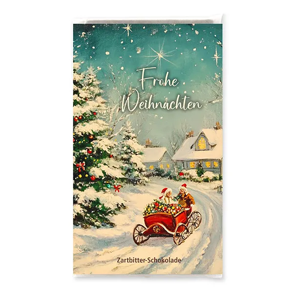 choco-lina-frohe-weihnachten-schlitten-zartbitterschokolade image 1