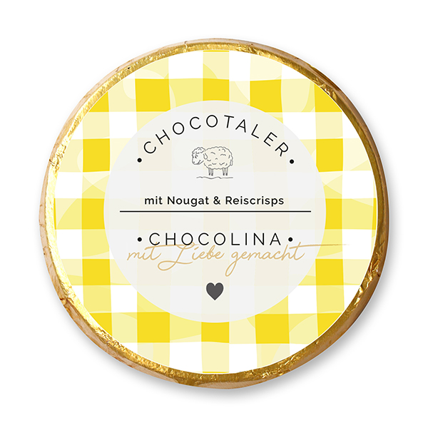 choco-lina-schoko-chocotaler-gelbes-karo-design-schokolade image 1